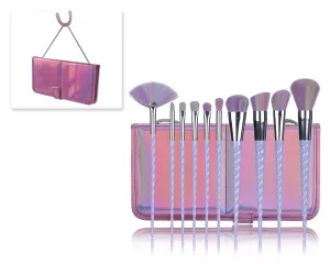 10 Pcs Professional Makeup Brush Set with Rectangle Bag - Pink