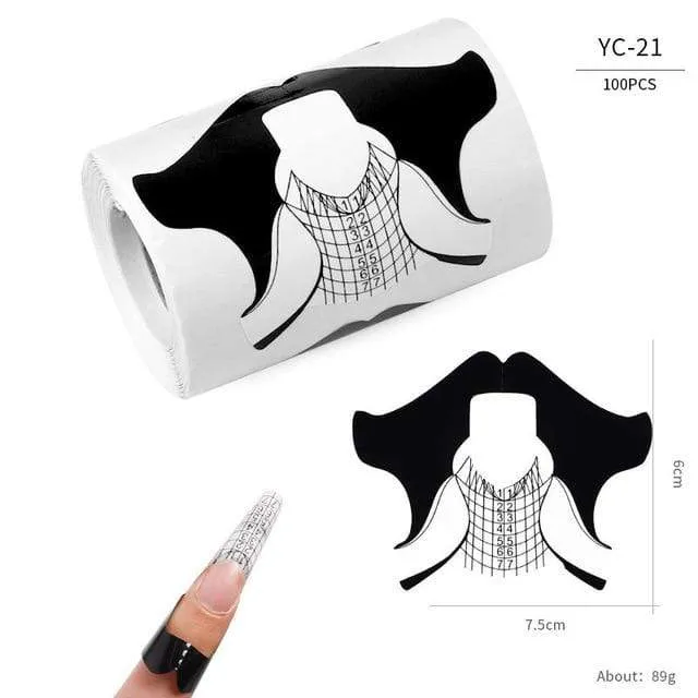 100 Pcs/Lot French Nail Form Tips Nail Extension Art Tools 24 Designs Acrylic Curve False Nails Art DIY Guide Forms Manicure Set