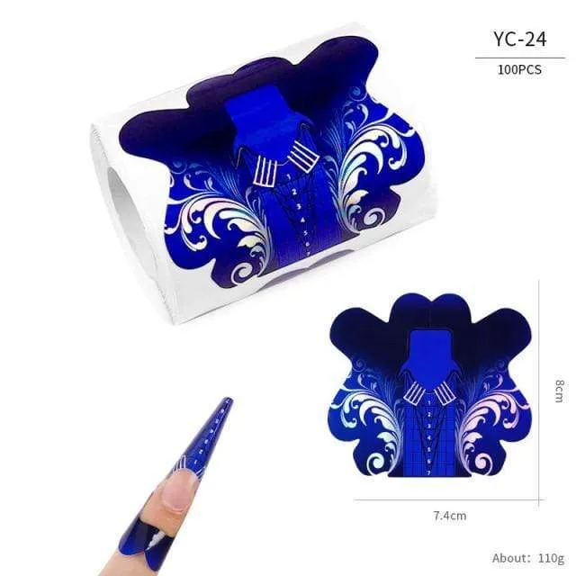 100 Pcs/Lot French Nail Form Tips Nail Extension Art Tools 24 Designs Acrylic Curve False Nails Art DIY Guide Forms Manicure Set