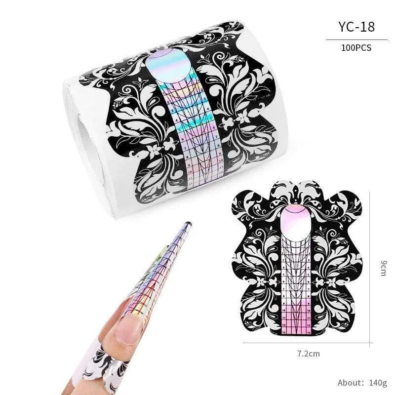 100 Pcs/Lot French Nail Form Tips Nail Extension Art Tools 24 Designs Acrylic Curve False Nails Art DIY Guide Forms Manicure Set