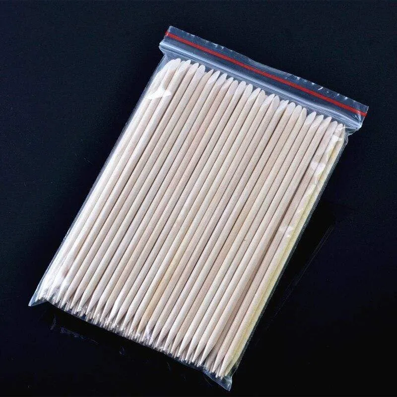 100pcs/lot Nail Art Wood Sticks Cleaning Orange Nail Dead Skin Fork Cuticle Pusher Remover Nail Care Tools For Finger