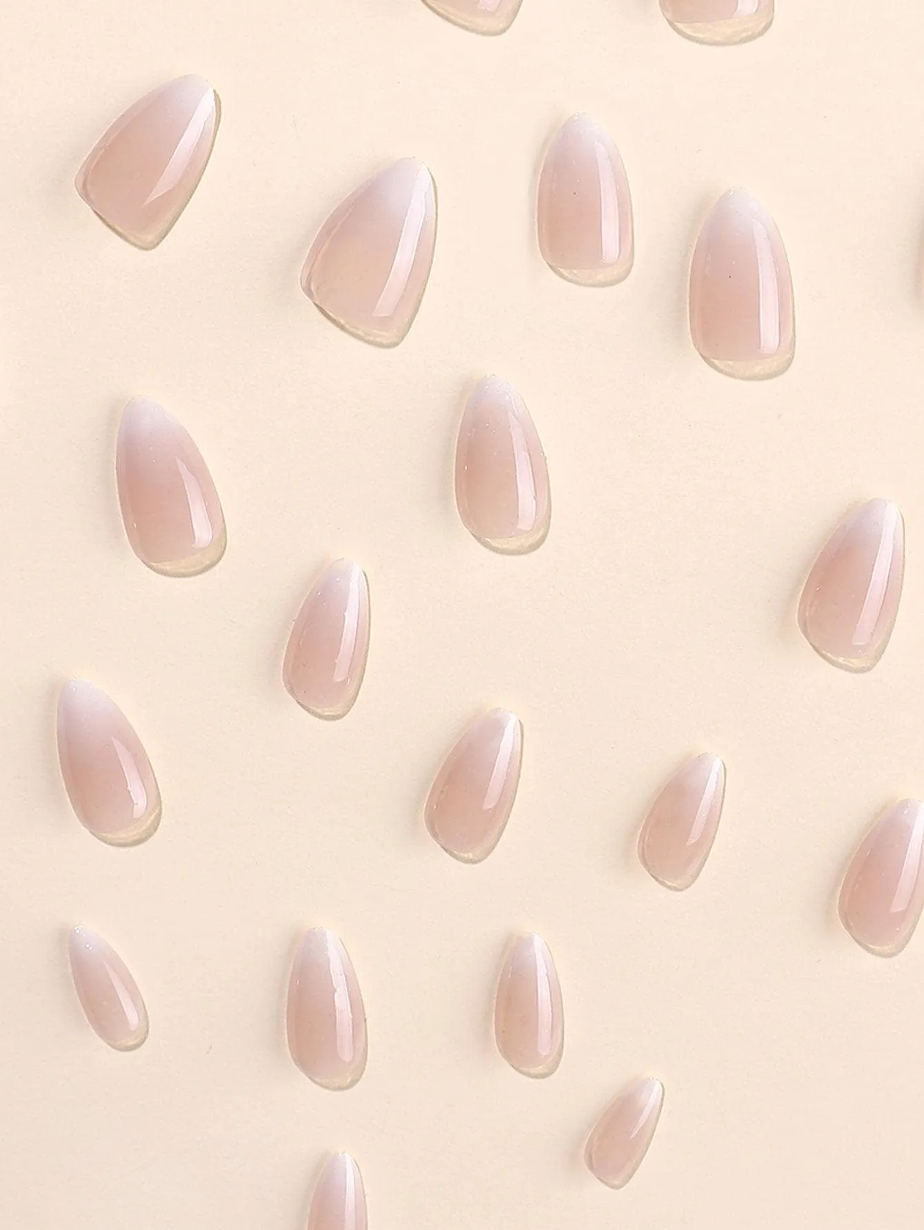 24pcs Almond Nude Ombre Glossy Fake Nail Press On Nails False Nails Glue On