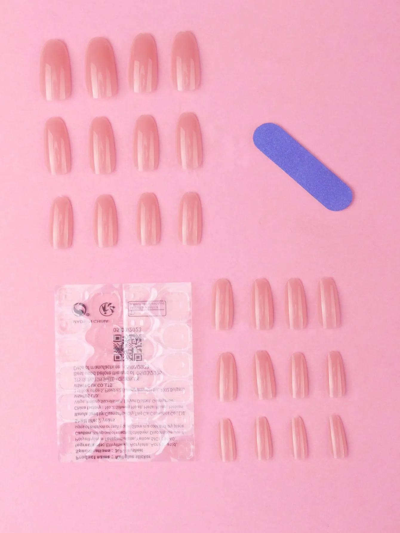 24pcs Long Oval Beige Solid Glossy Plain Fake Nail False Nails Press On Nails