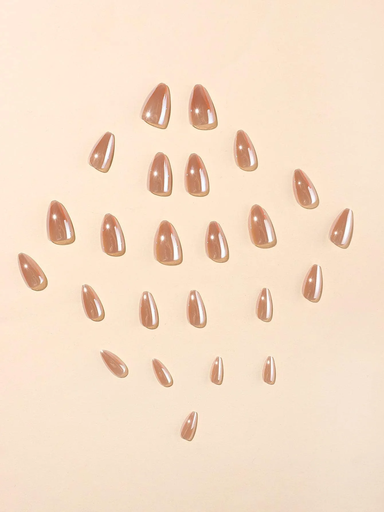 24pcs Short Almond Nude Solid Glossy Mirror Effect Pearlescent Fake Nail False