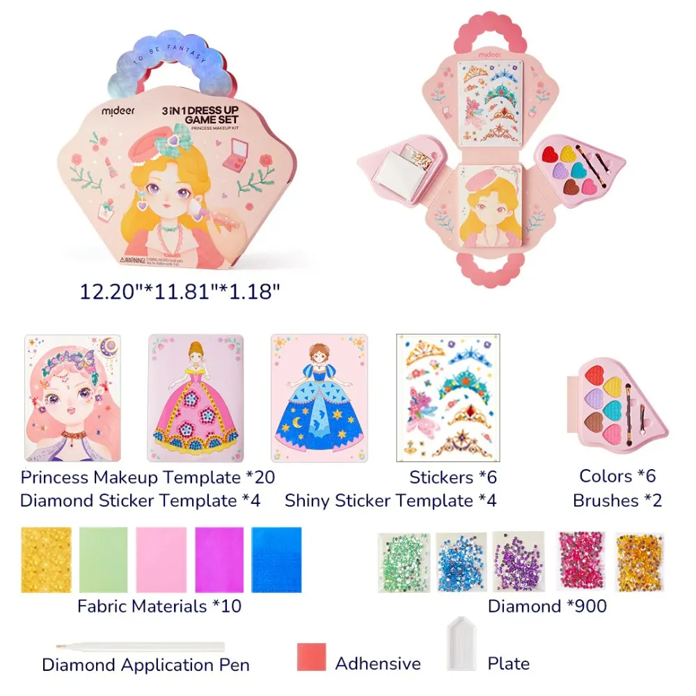 3 In 1 Dress Up Game Set: Princess Makeup Kit