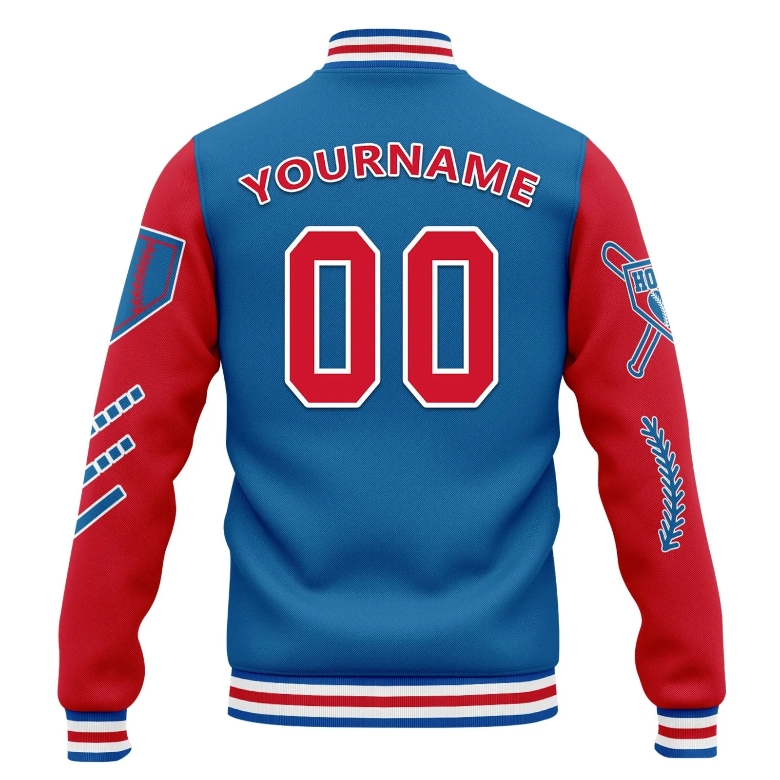 Custom Blue Red Raglan Sleeves Jacket Bomber Full-Snap Varsity Letterman Personalized Jacket FZ005-D023002-4