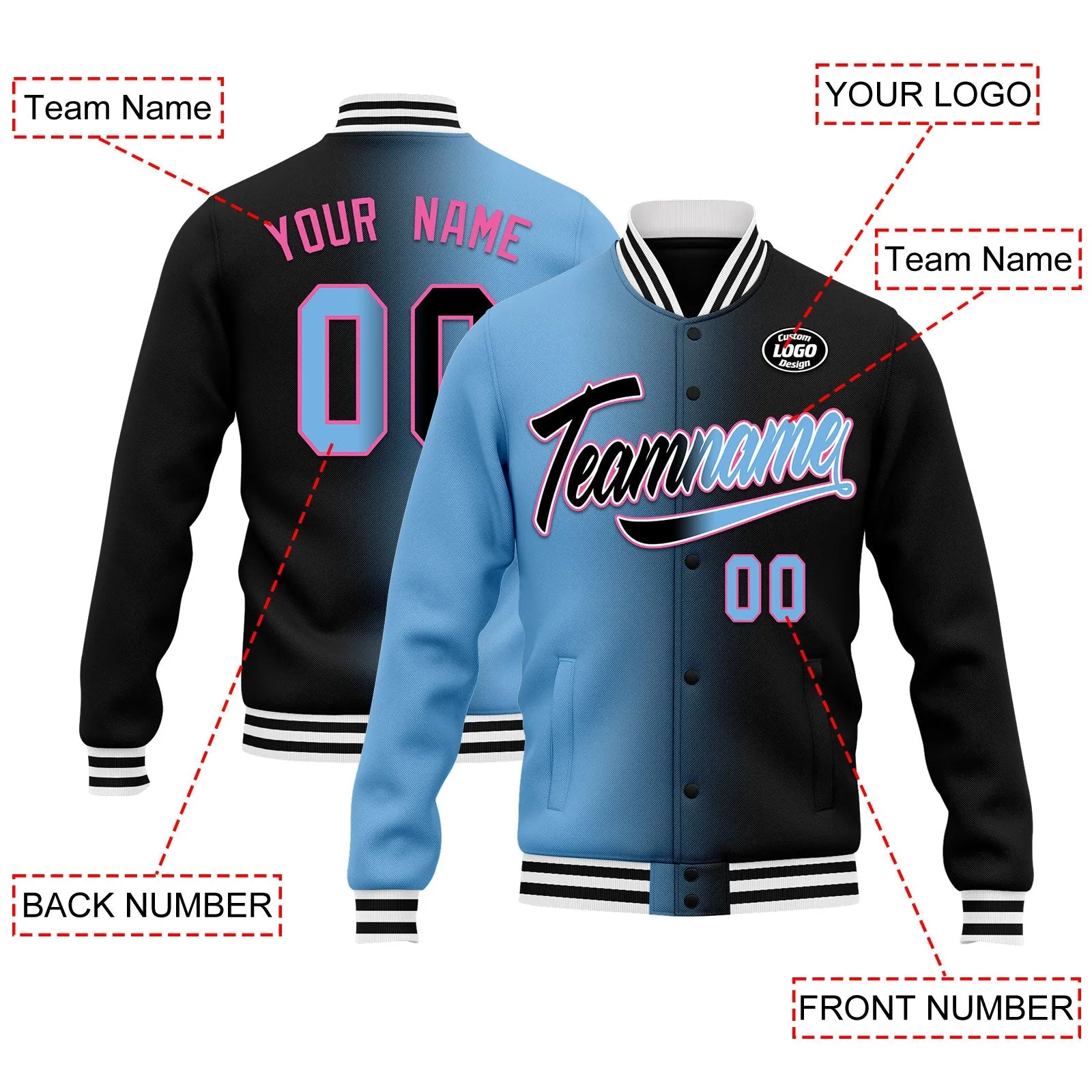 Custom Gradient Fashion Jacket Bomber Full-Snap Varsity Letterman Personalized Jacket FZ005-D028016-27