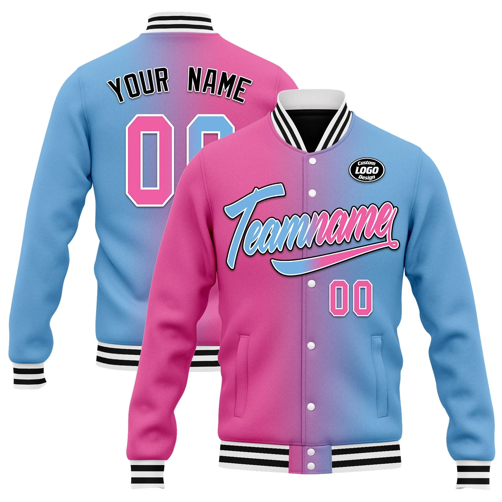 Custom Gradient Fashion Jacket Bomber Full-Snap Varsity Letterman Personalized Jacket FZ005-D028016-29