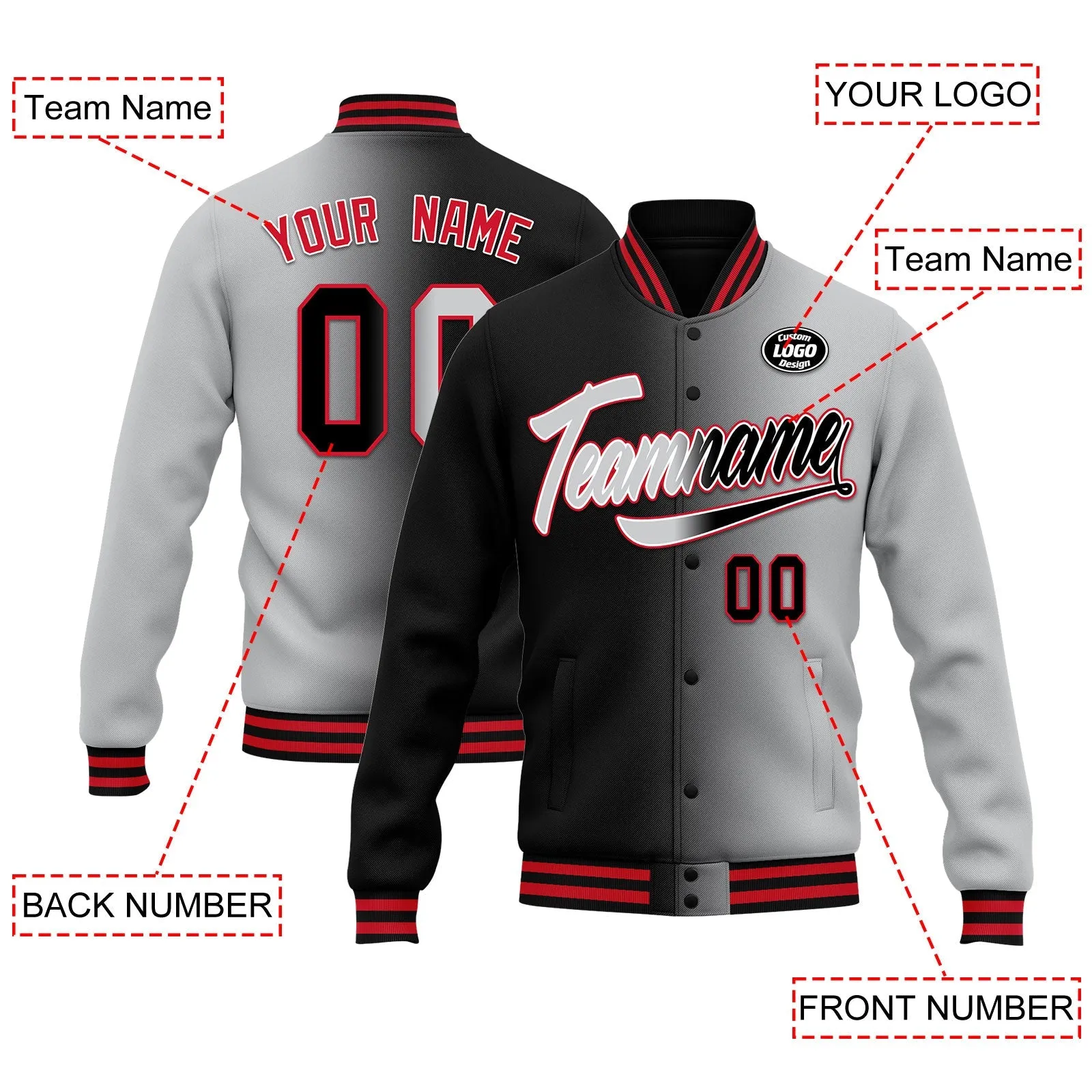 Custom Gradient Fashion Jacket Bomber Full-Snap Varsity Letterman Personalized Jacket FZ005-D028016-2