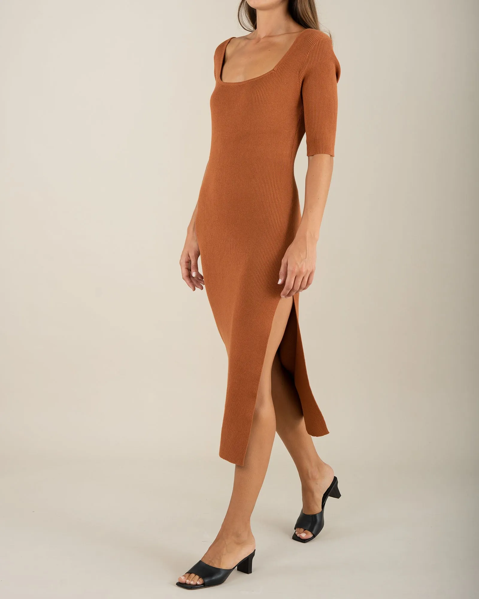 Natalia Knit Midi Dress - Biscotti