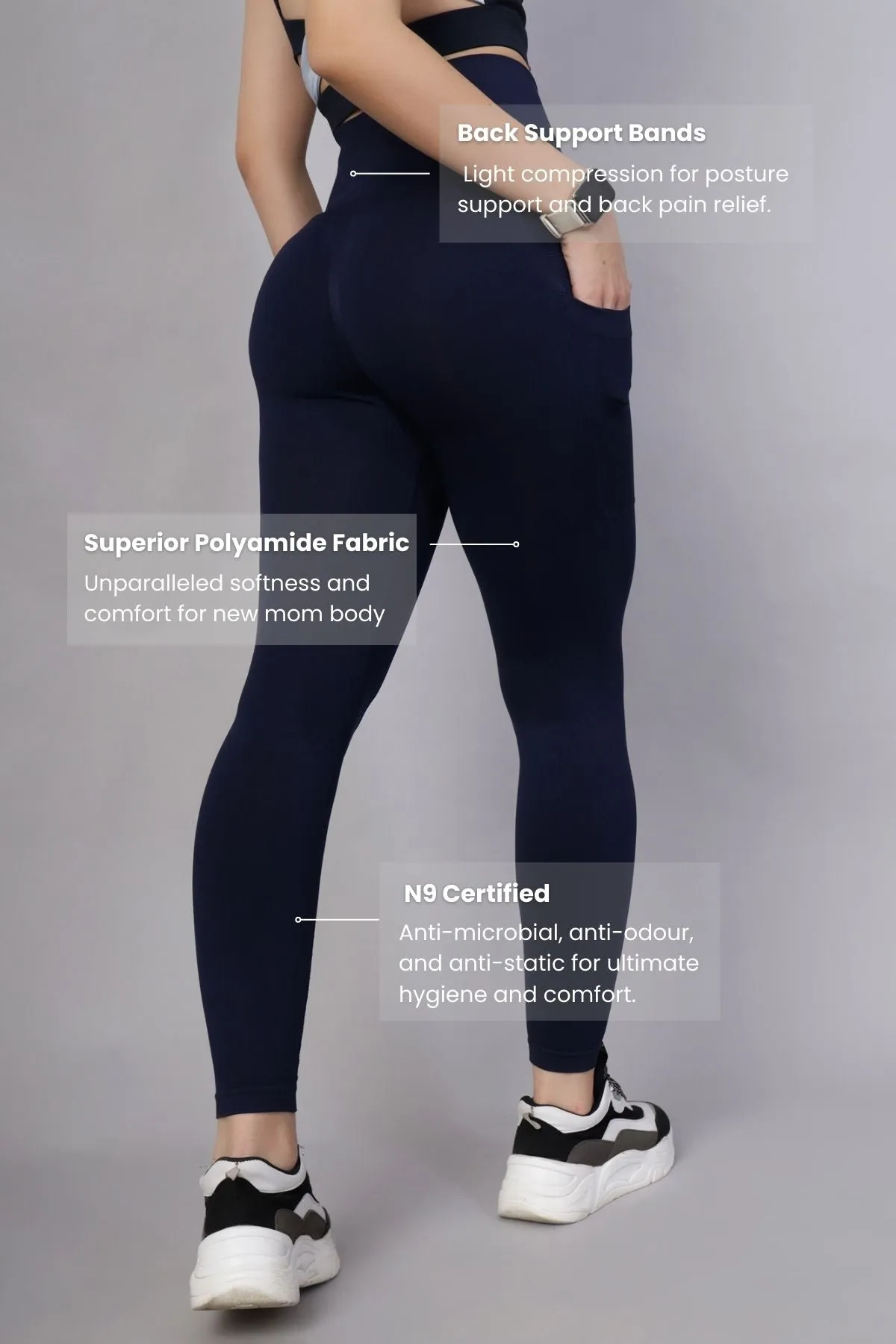 Seamless High Waisted Tummy Compression Navy Blue Postpartum Leggings