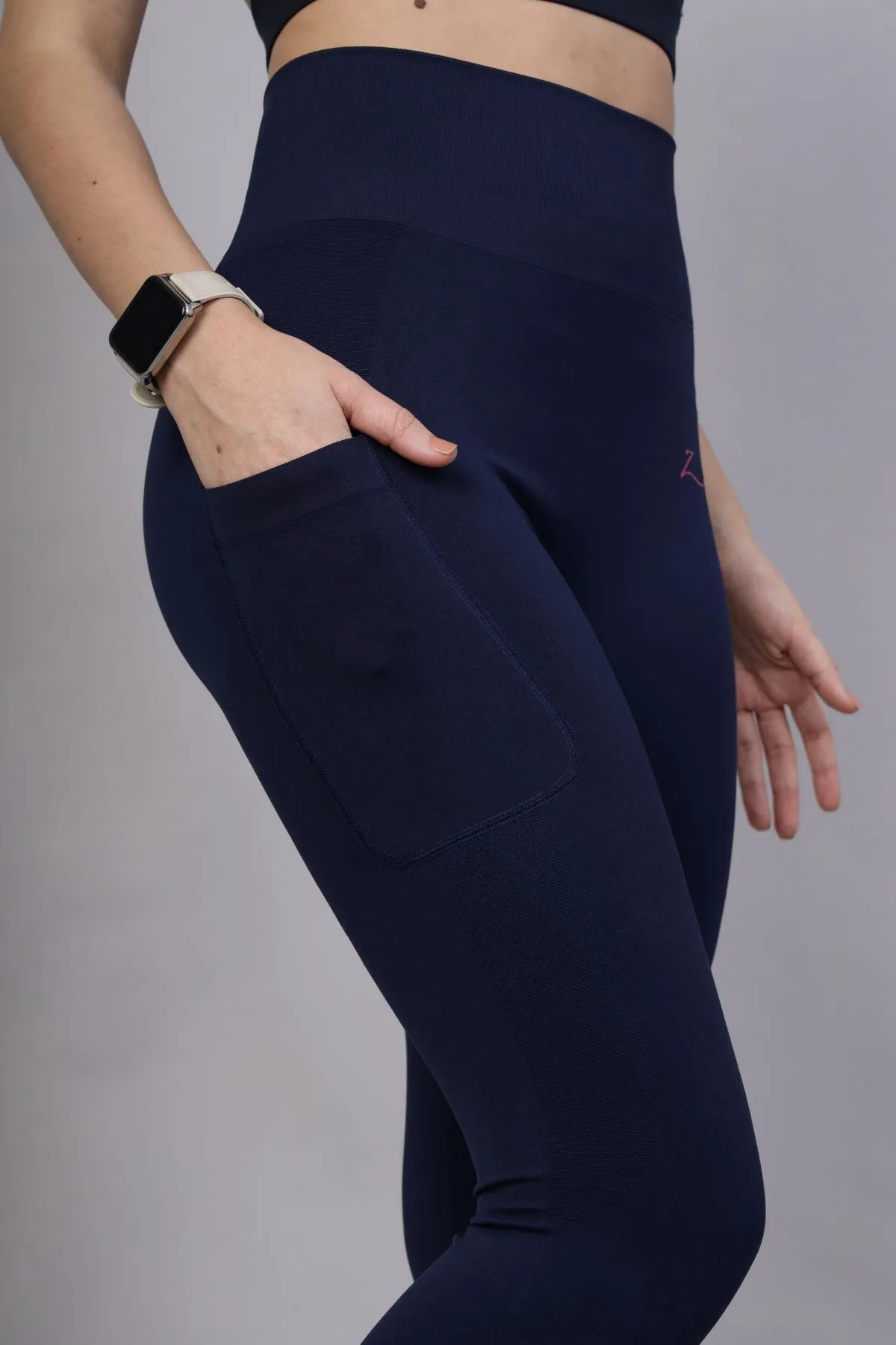 Seamless High Waisted Tummy Compression Navy Blue Postpartum Leggings