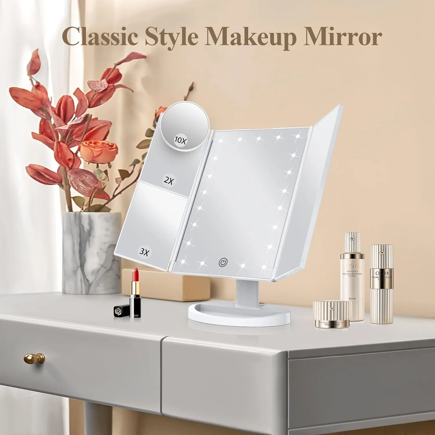 Spring Makeup Mirror Vanity Mirror with Lights, 2X 3X 10X Magnification