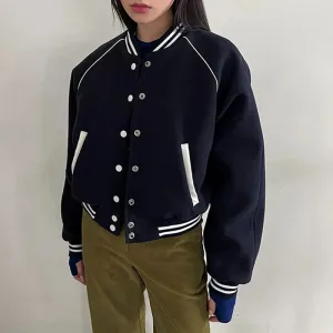 Vintage Stripe Stand Collar Baseball Jacket Women Varsity College Autumn Coat Buttons Up Fashion Outwear Jackets