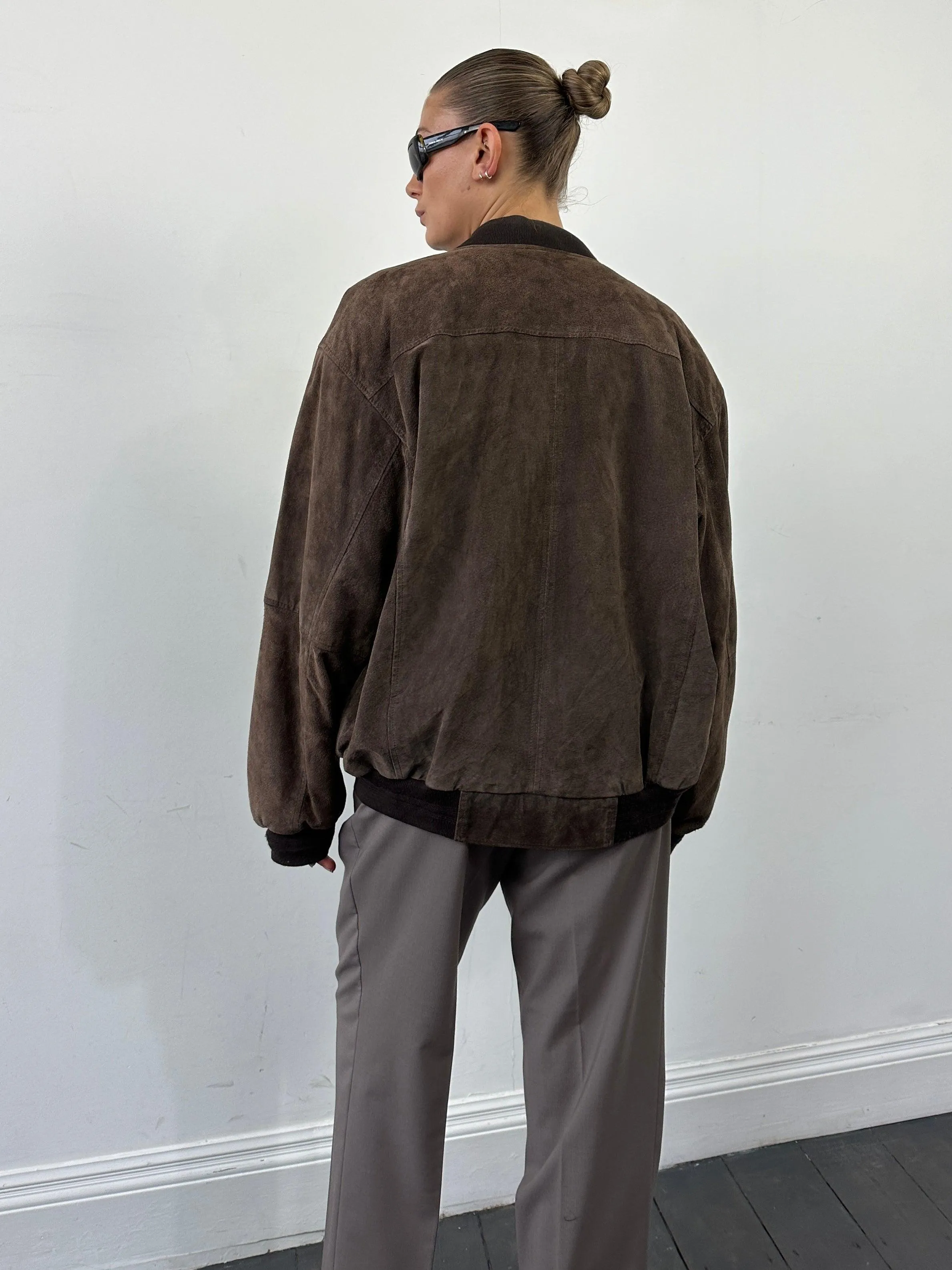 Vintage Suede Leather Bomber Jacket - XL